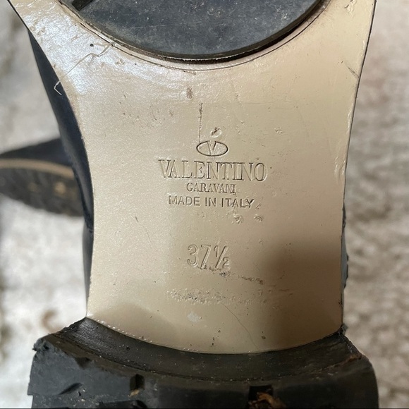 VALENTINO Garavani Black Leather Ruffle Lace Up Combat Boots with Gold 7.5 - Picture 3 of 11